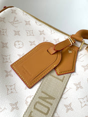 LV 25S KEEPALL BANDOULIÈRE BAG 45 IN WHITE MONOGRAM HERITAGE CALFSKIN