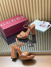 GUCCI 26S HIGH-HEEL SANDALS 125 MM IN BROWN LAMBSKIN