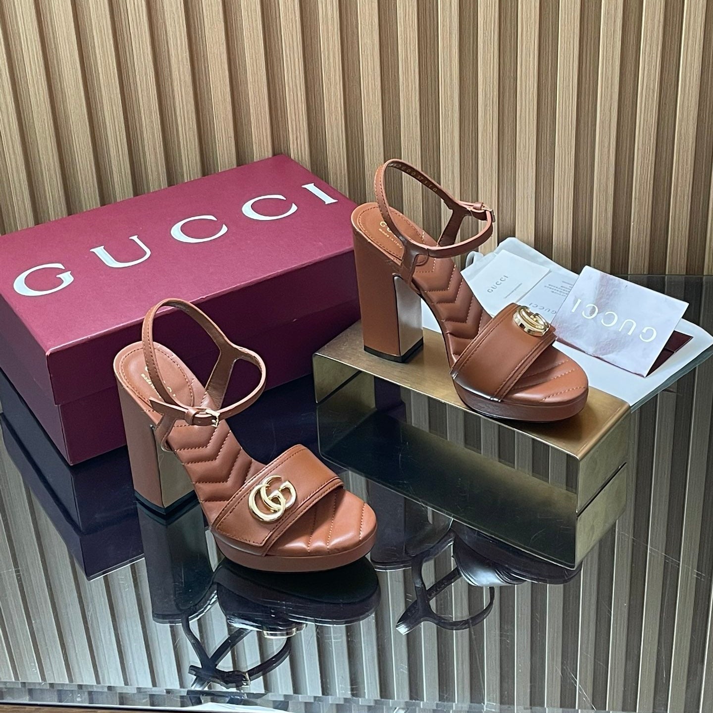 GUCCI 26S HIGH-HEEL SANDALS 125 MM IN BROWN LAMBSKIN