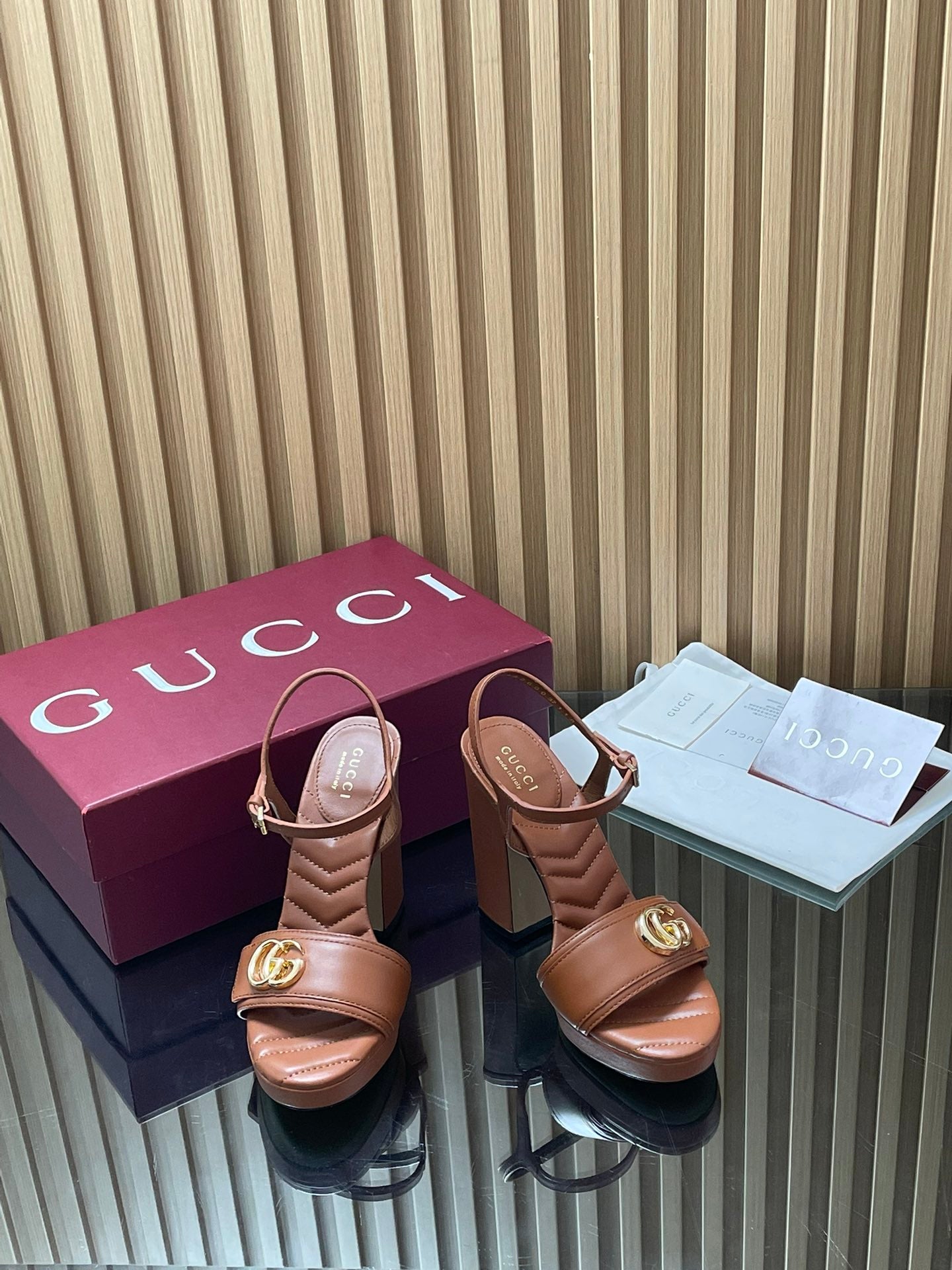 GUCCI 26S HIGH-HEEL SANDALS 125 MM IN BROWN LAMBSKIN