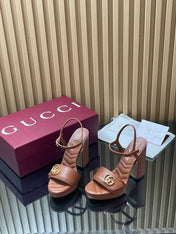 GUCCI 26S HIGH-HEEL SANDALS 125 MM IN BROWN LAMBSKIN