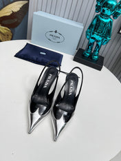 HIGH SLING BACK PUMPS IN SILVER MIX BLACK GLOSSY CALFSKIN