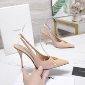 YSL 26S SLINGBACK PUMPS 100 MM IN BEIGE SATIN AND CALFSKIN