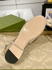 GG CRYSTALS SLINGBACK BALLET SILVER CALFSKIN