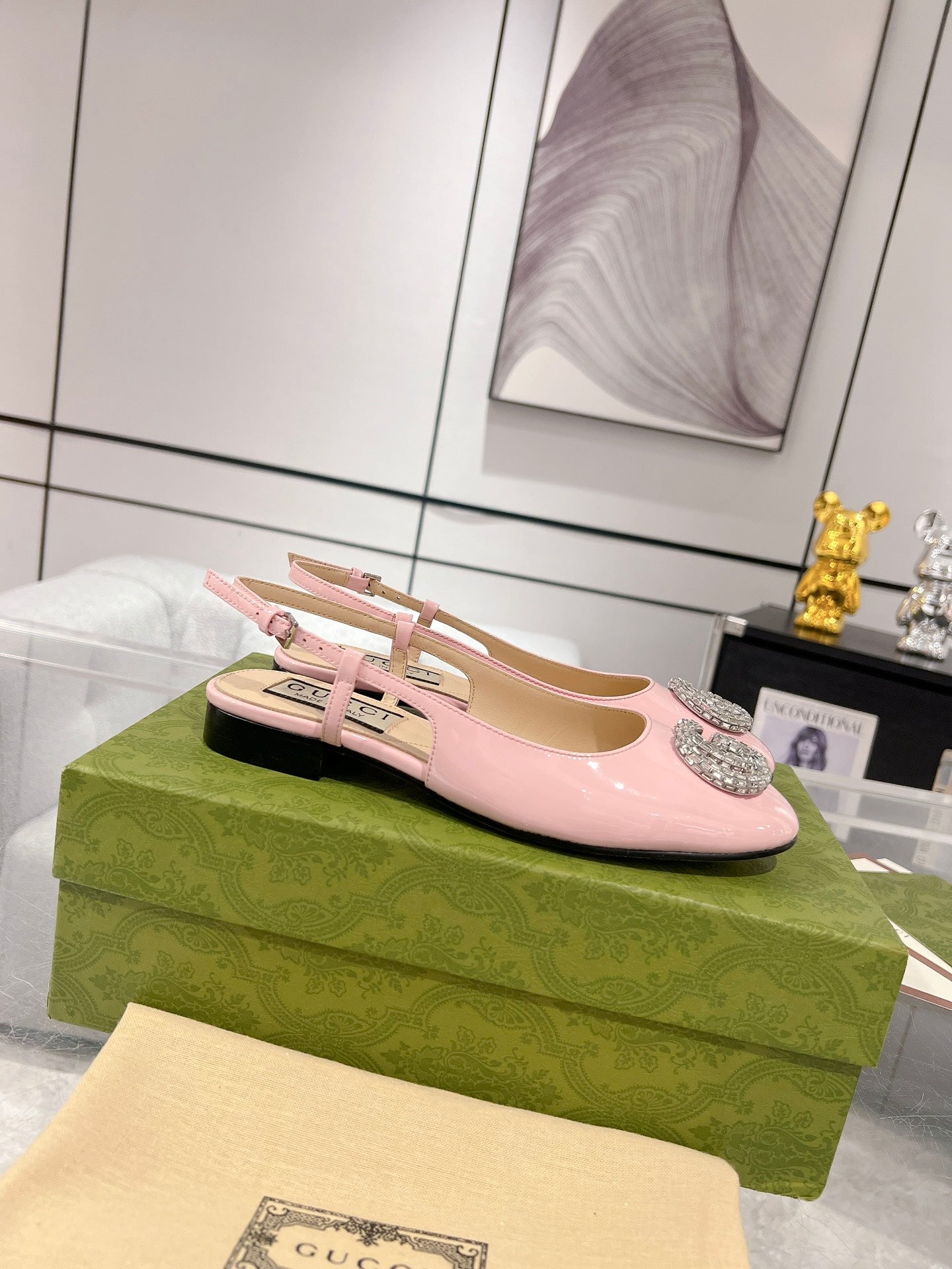 METALIC SLINGBACK FLATS IN ROSE PINK CALFSKIN