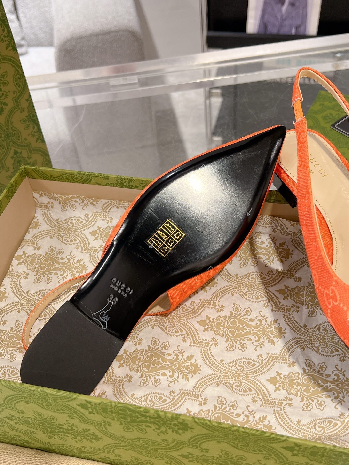 GG HORSEBIT SLINGBACK BALLET FLAT ORANGE CANVAS