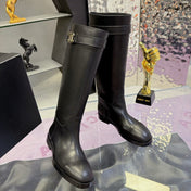 CHANEL 26S KNEE HIGH BOOTS 25 MM IN BLACK CALFSKIN CC LOGO