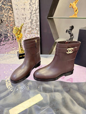 CHANEL 26S ANKLE BOOTS WITH SIDE ZIPPER 25 MM IN DARK BROWN CALFSKIN CC LOGO