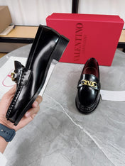 VALENTINO 26S LOAFERS IN BLACK CALFSKIN WITH GOLD HARDWARE