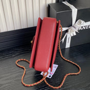 RETRO STYLE FLAP BAG 19 IN STILETTO RED GRAINED CALFSKIN GOLD HARDWARE