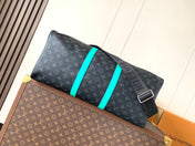 LV 25S KEEPALL 50 WITH SHOULDER STRAP IN BLACK AQUA COATED MONOGRAM ECLIPSE CANVAS AND CALFSKIN