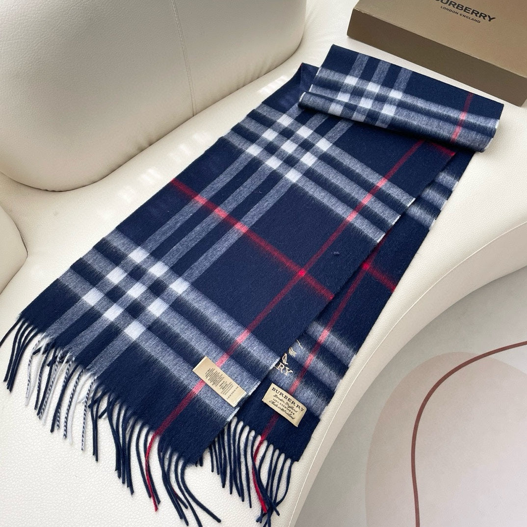 CHECK SCARF 180 CM IN INDIGO BLUE MIX WHITE CASHMERE 405480