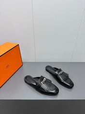 0Z MULE IN BLACK LAMBSKIN WITH FRINGE DETAIL