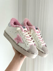 HI STAR SNEAKERS WHITE CALFSKIN WITH PINK WOOL STAR