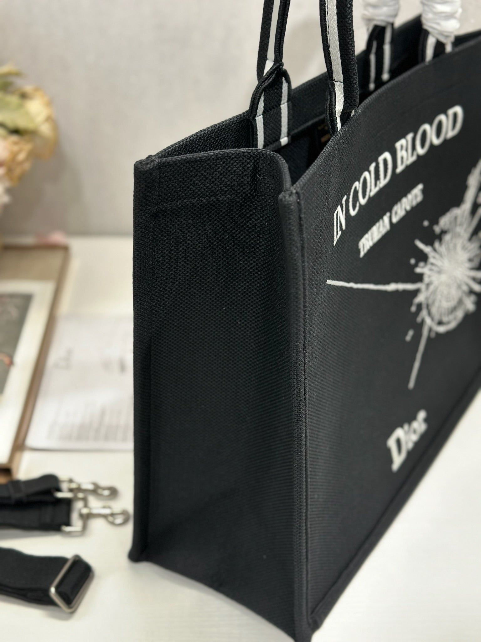 DIOR 26S BOOK TOTE BAG 42 IN BLACK EMBROIDERED LETTERING FABRIC