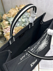 DIOR 26S BOOK TOTE BAG 42 IN BLACK EMBROIDERED LETTERING FABRIC