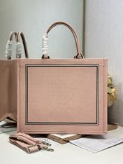 DIOR 26S BOOK TOTE BAG 42 IN PINK EMBROIDERED LETTERING FABRIC