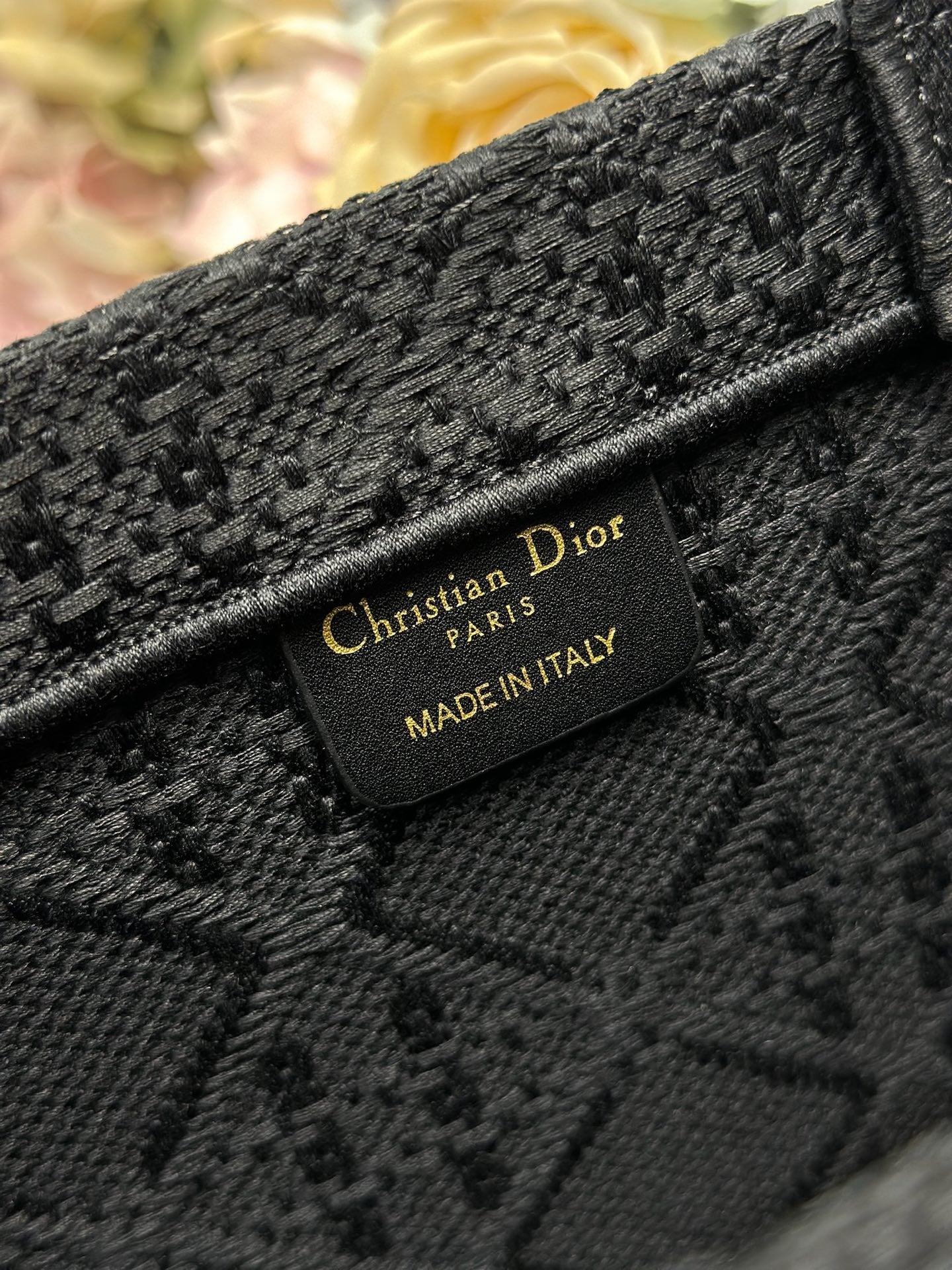 DIOR 26S BOOK TOTE BAG 36 IN BLACK BAYADERE FABRIC