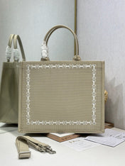 DIOR 26S LARGE BOOK TOTE 42 IN BEIGE WOVEN FABRIC