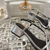 HIGH SANDAL 45MM IN SILVER LAMBSKIN
