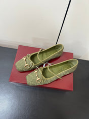 GG MARY JANE 25S IN MOSS GREEN CANVAS WITH GOLD HARDWARE