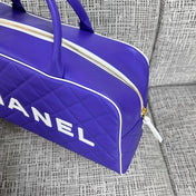CHANEL 26S BOWLING BAG LARGE 46 IN BLUE PURPLE AND WHITE CALFSKIN GOLD HARDWARE