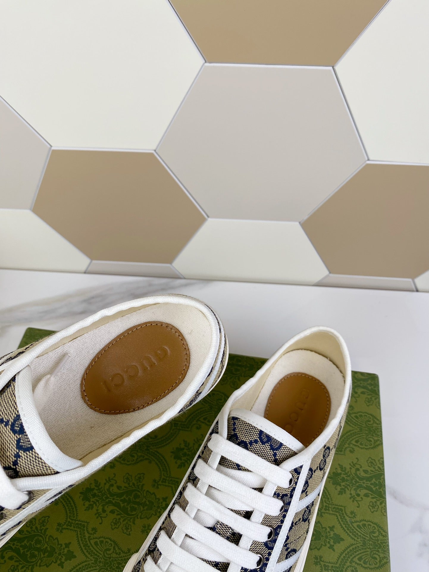 GG JULIO SNEAKER WITH WEB NAVY PATTERNED CANVAS