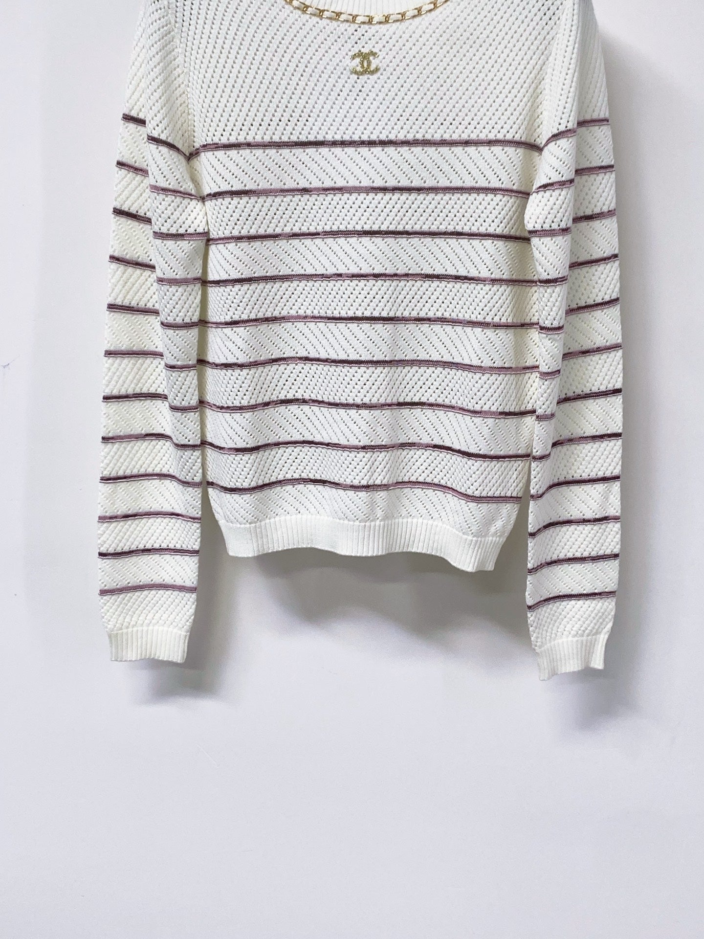 CHANEL 26S STRIPED CREWNECK KNIT SWEATER 1517