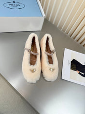 PRADA 26S MARY JANE BALLET IN CREAM WHITE SHEARLING