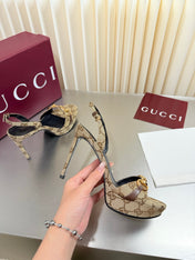 GUCCI 26S SLINGBACK PUMP 105 MM IN BEIGE GG CANVAS