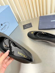 PRADA 26S MARY JANE FLATS IN BLACK CALFSKIN