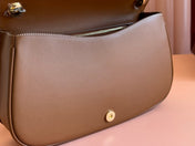 BLONDIE LARGE TOP HANDLE BAG 32 IN NATURAL COTTON LINEN CANVAS BROWN CALFSKIN