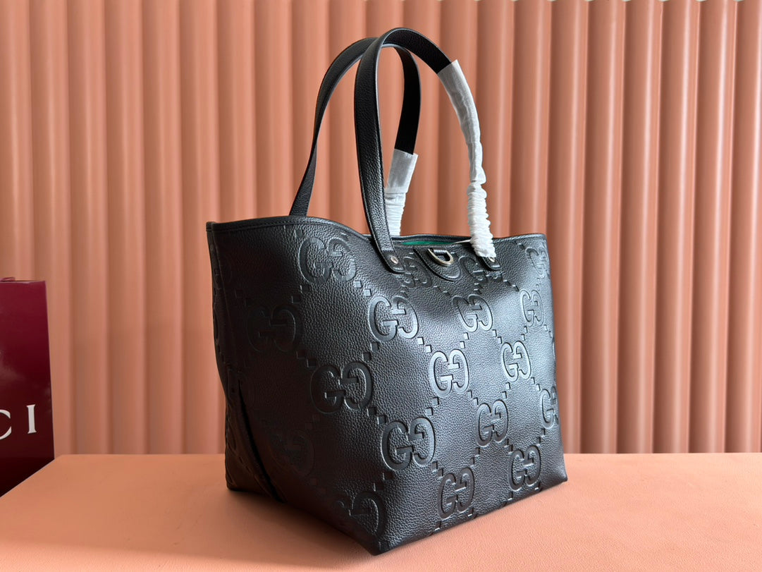 EMBLEM MEDIUM TOTE BAG 30 IN BLACK GG CALFSKIN