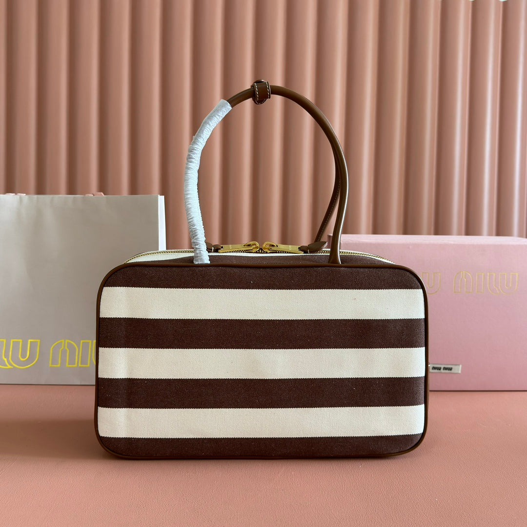 BEAU BAG 34 DENIM BEAU WITH BROWN STRIPES IN CANVAS AND CALFSKIN