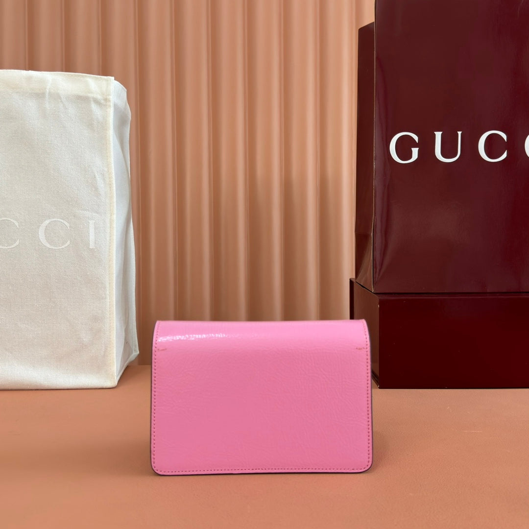 GUCCI 25S DIONYSUS WALLET ON CHAIN 17 IN PINK GLOSSY CALFSKIN