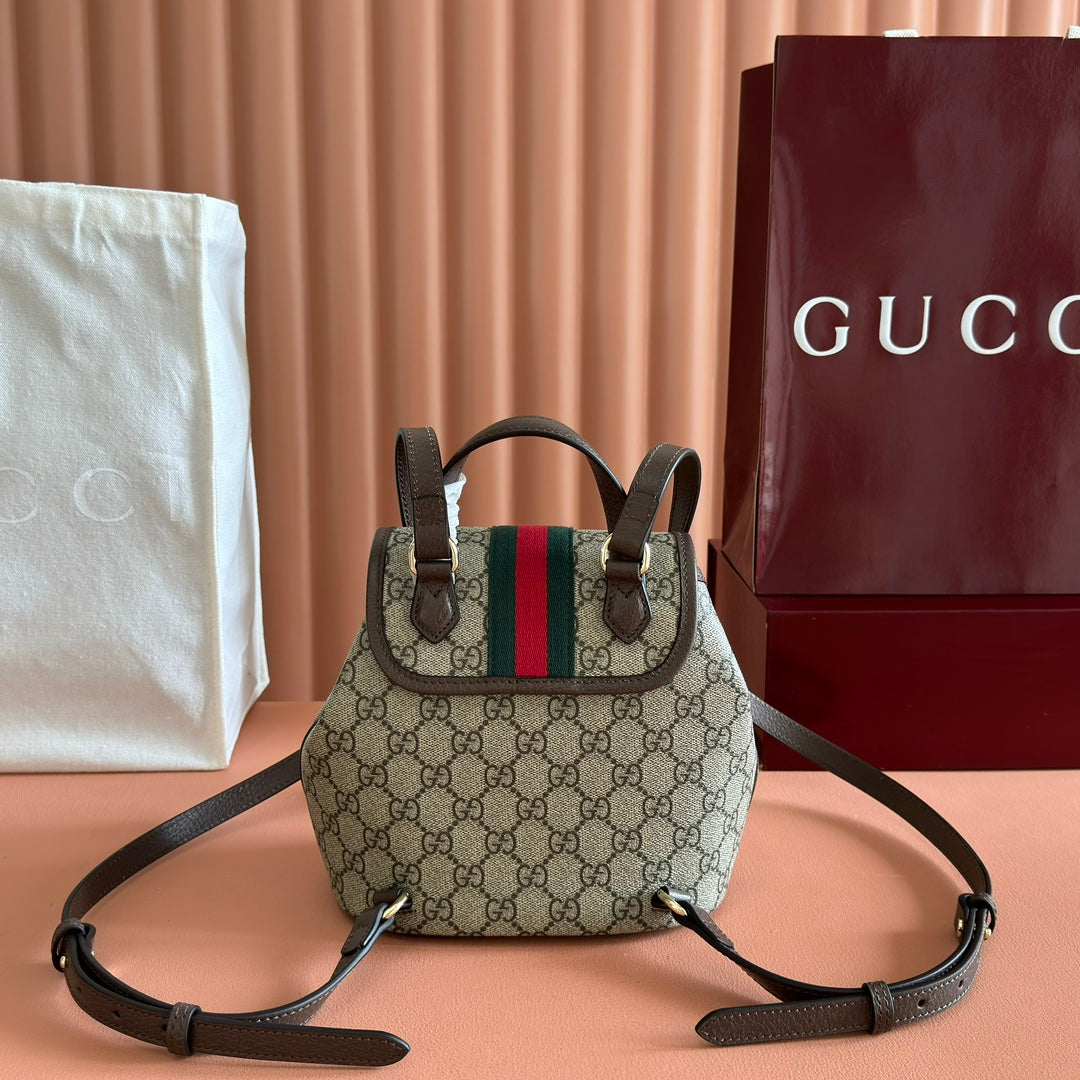 GG 25S OPHIDIA SMALL BACKPACK 20 IN BEIGE AND EBONY CALFSKIN