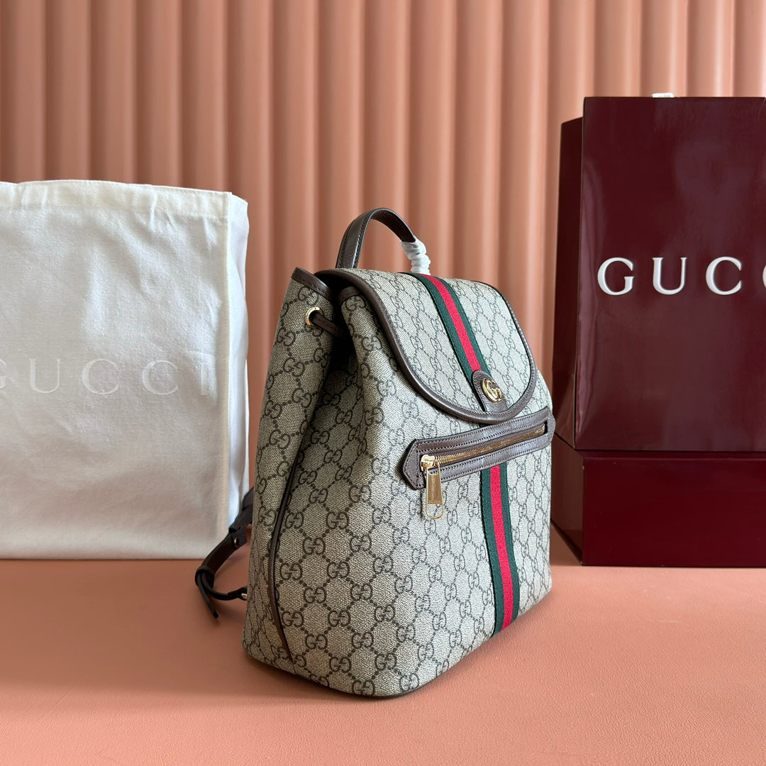 GG 25S OPHIDIA MEDIUM BACKPACK 30 IN BEIGE AND EBONY CALFSKIN