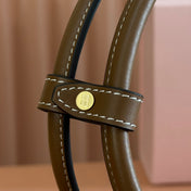 MIUMIU 25S BEAU DENIM BAG 28 IN DARK BLUE DENIM AND BROWN CALFSKIN