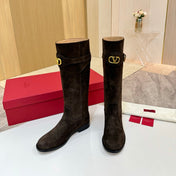 VALENTINO 26S TALL BOOTS IN DARK BROWN SUEDE