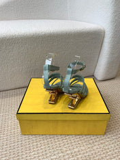FENDI HIGH SANDAL 10 CM IN SAGE GREEN CALFSKIN