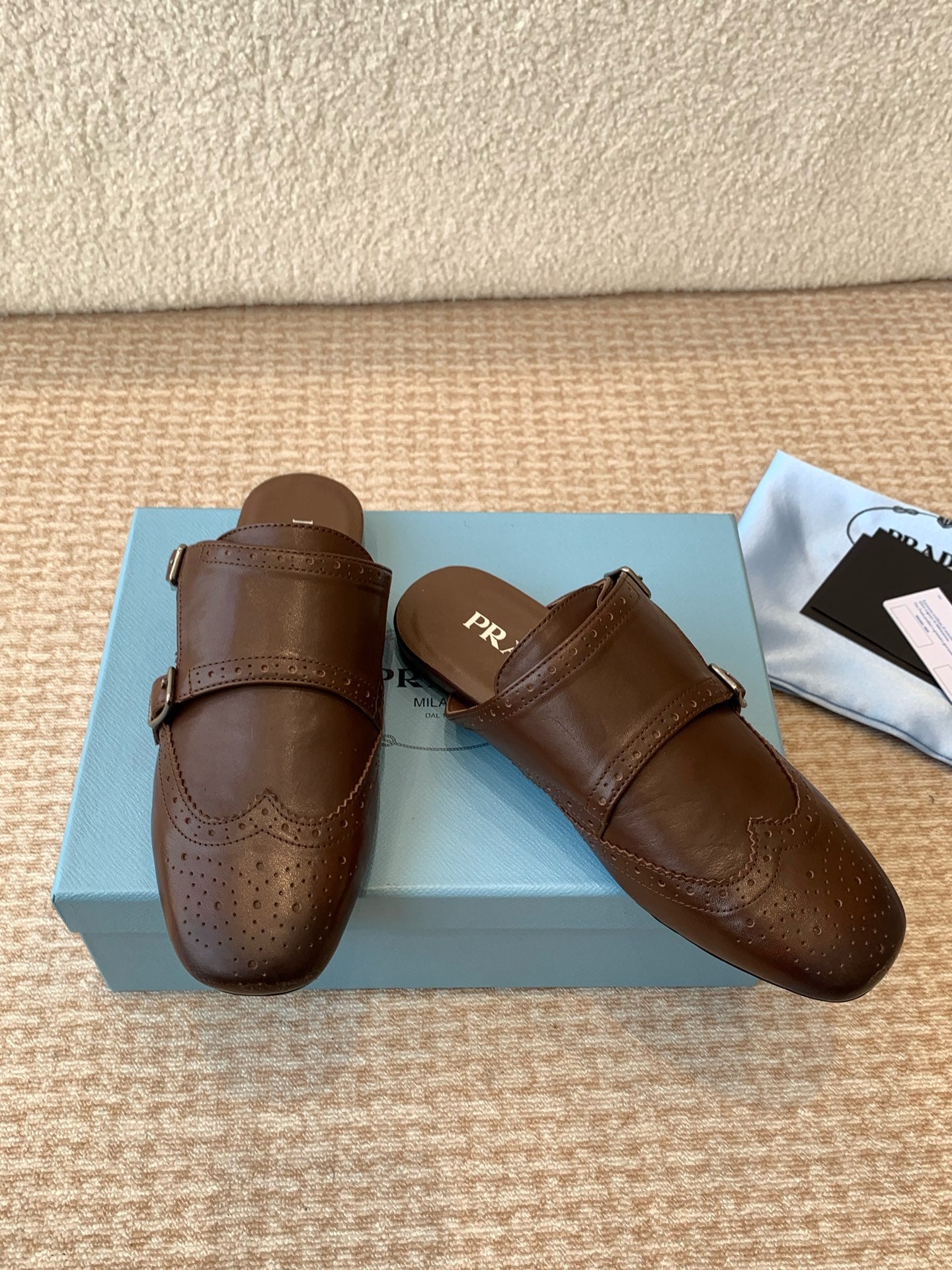 DOUBLE MONK MULES IN DARK BROWN CALFSKIN