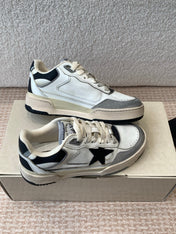 FORTY2 SNEAKERS WITH BLACK STAR WHITE CALFSKIN AND GREY SUEDE UPPER