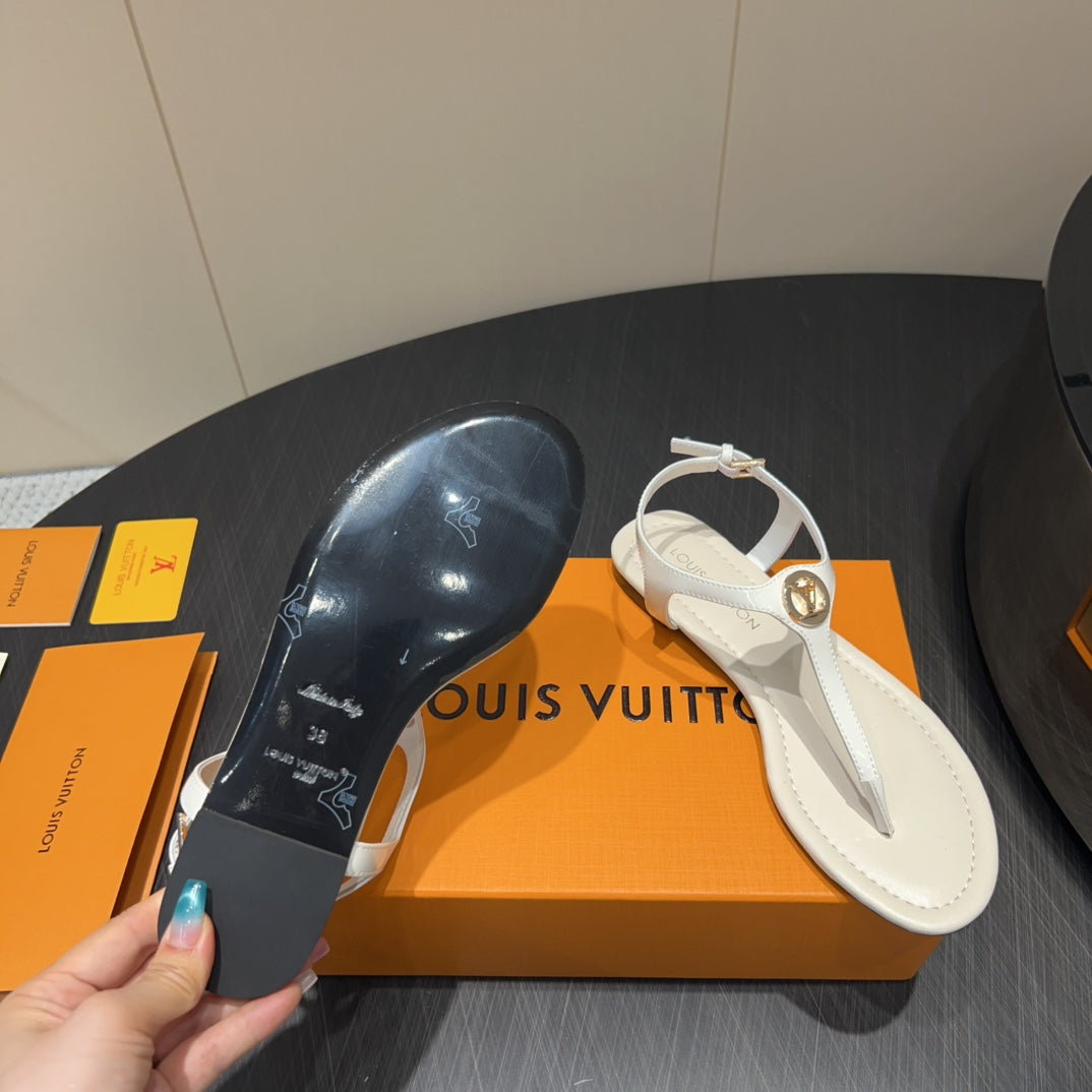 LV THONG SANDALS 25S IN WHITE CALFSKIN WITH GOLD HARDWARE