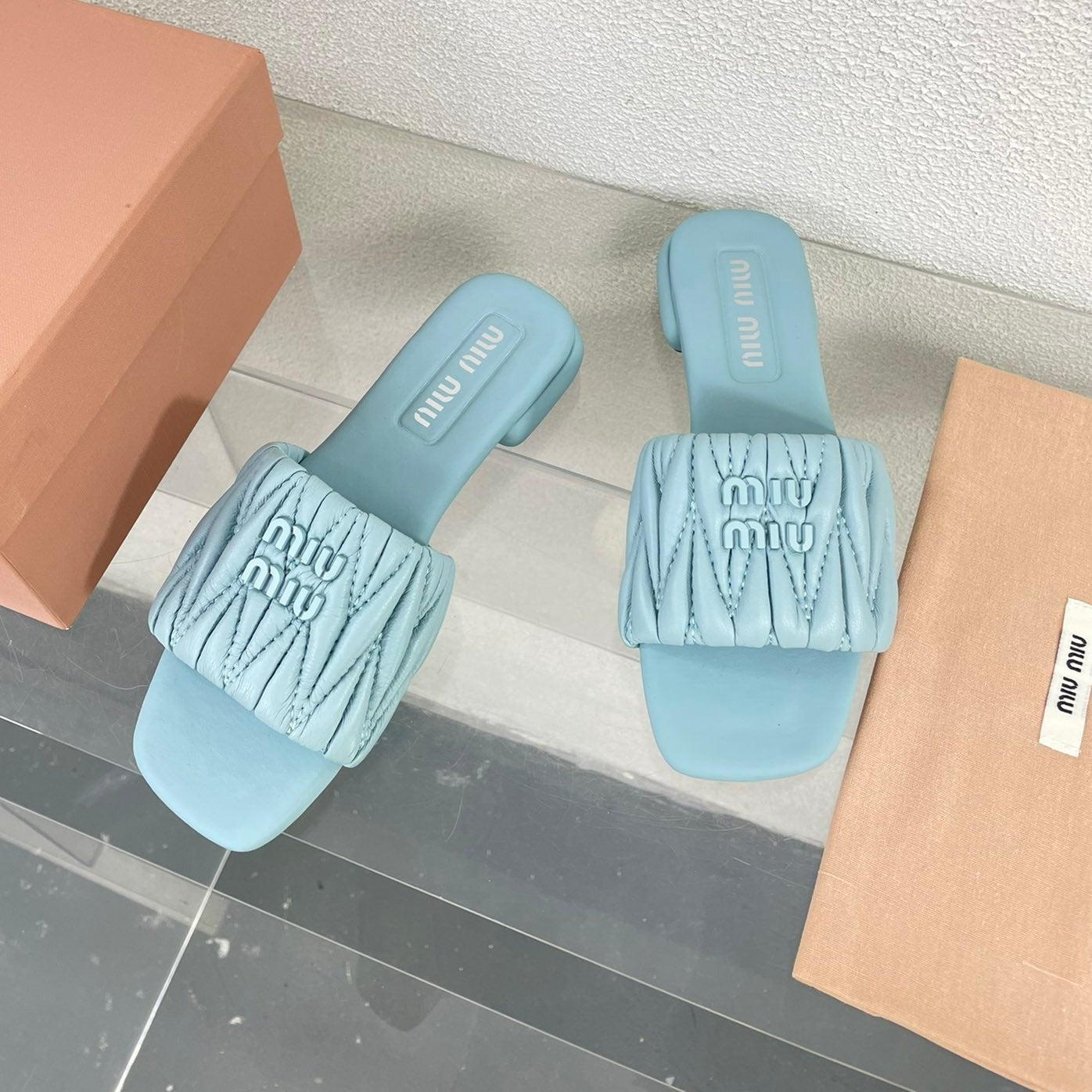 Women's Baby Blue Leather Slippers