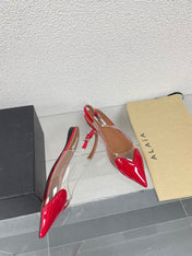 ALAIA LE COEUR FLAT SLINGBACKS IN CHERRY RED PATENT LAMBSKIN