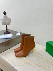 KNOT ANKLE BOOT IN BRONZE BROWN CALFSKIN WITH GOLD METAL HEEL 9 CM