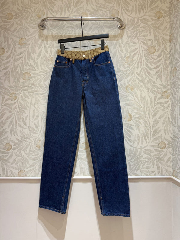 Gucci Old Flower Waist Jeans Blue Cotton