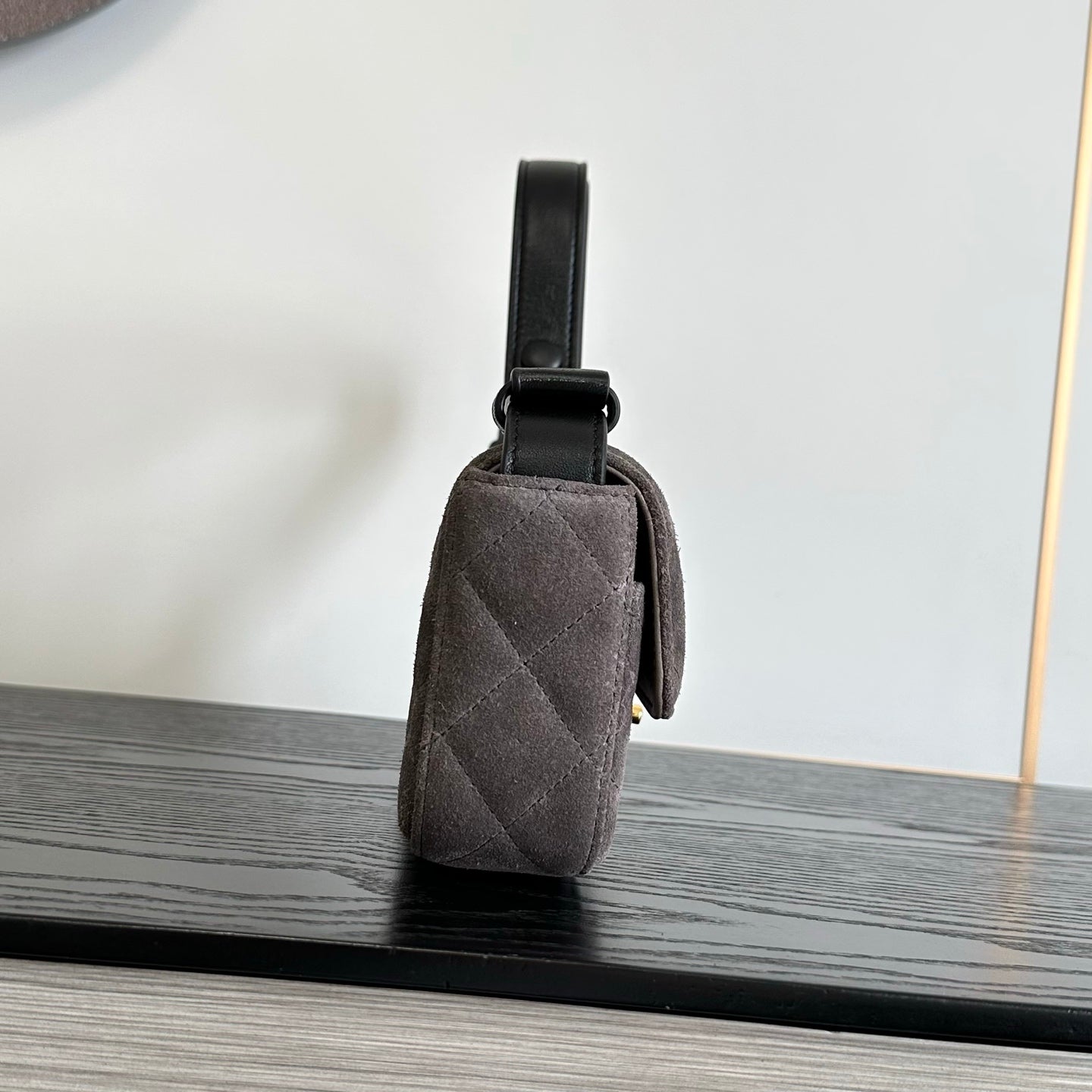 CHANEL 26S FLAP BAG 25 IN CHARCOAL GREY QUILTED SUEDE