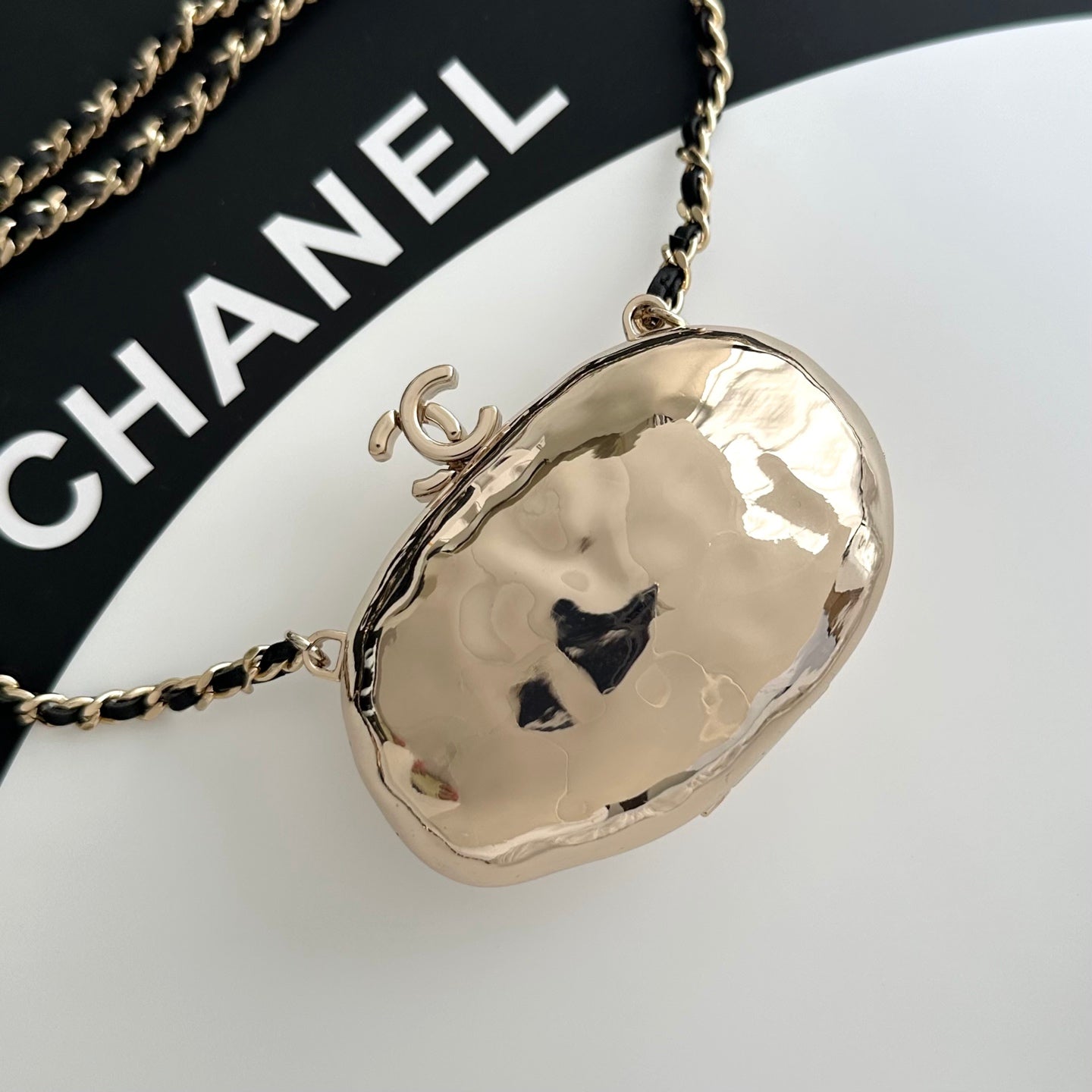 CHANEL 26S MINI BOX BAG IN LIGHT GOLD POLISHED PLATED METAL
