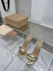 GIANVITO ROSSI 26S PADDED STRAP HIGH-HEEL MULES 105 MM IN GOLD LAMBSKIN